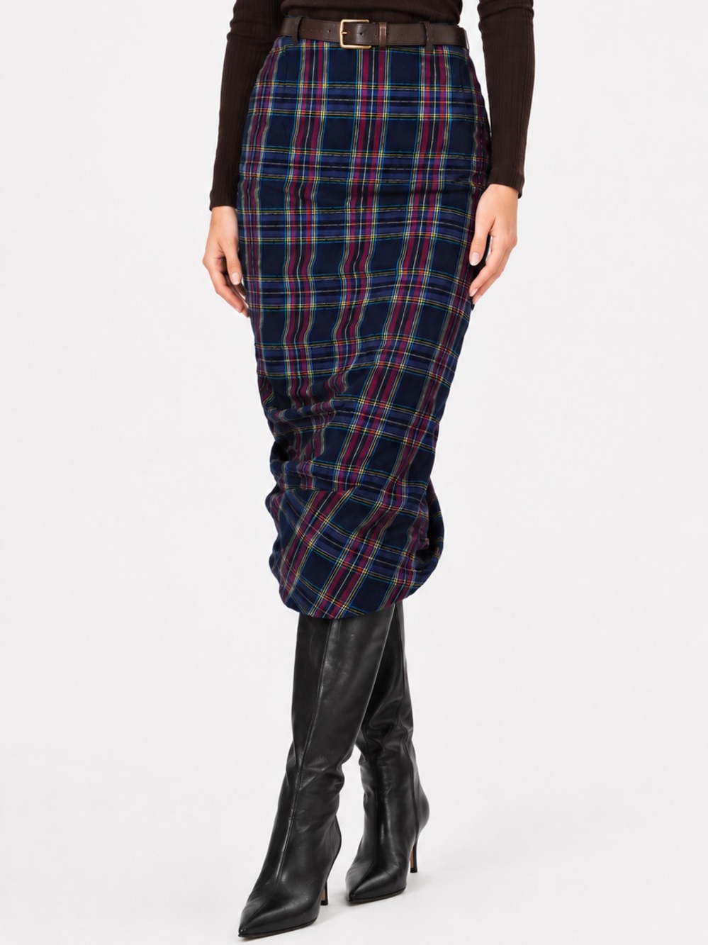 Zara Plaid Tartan Bubble Hem Midi Pencil Skirt Size Medium - Picture 3 of 10